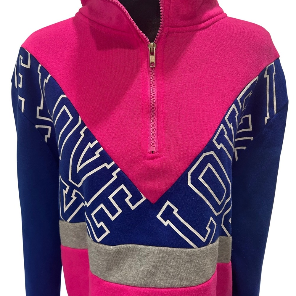 Y2K‎ Colorblock LOVE Quarter Zip Pullover Pink Blue Collegiate Sweater 2XL - Picture 5 of 6